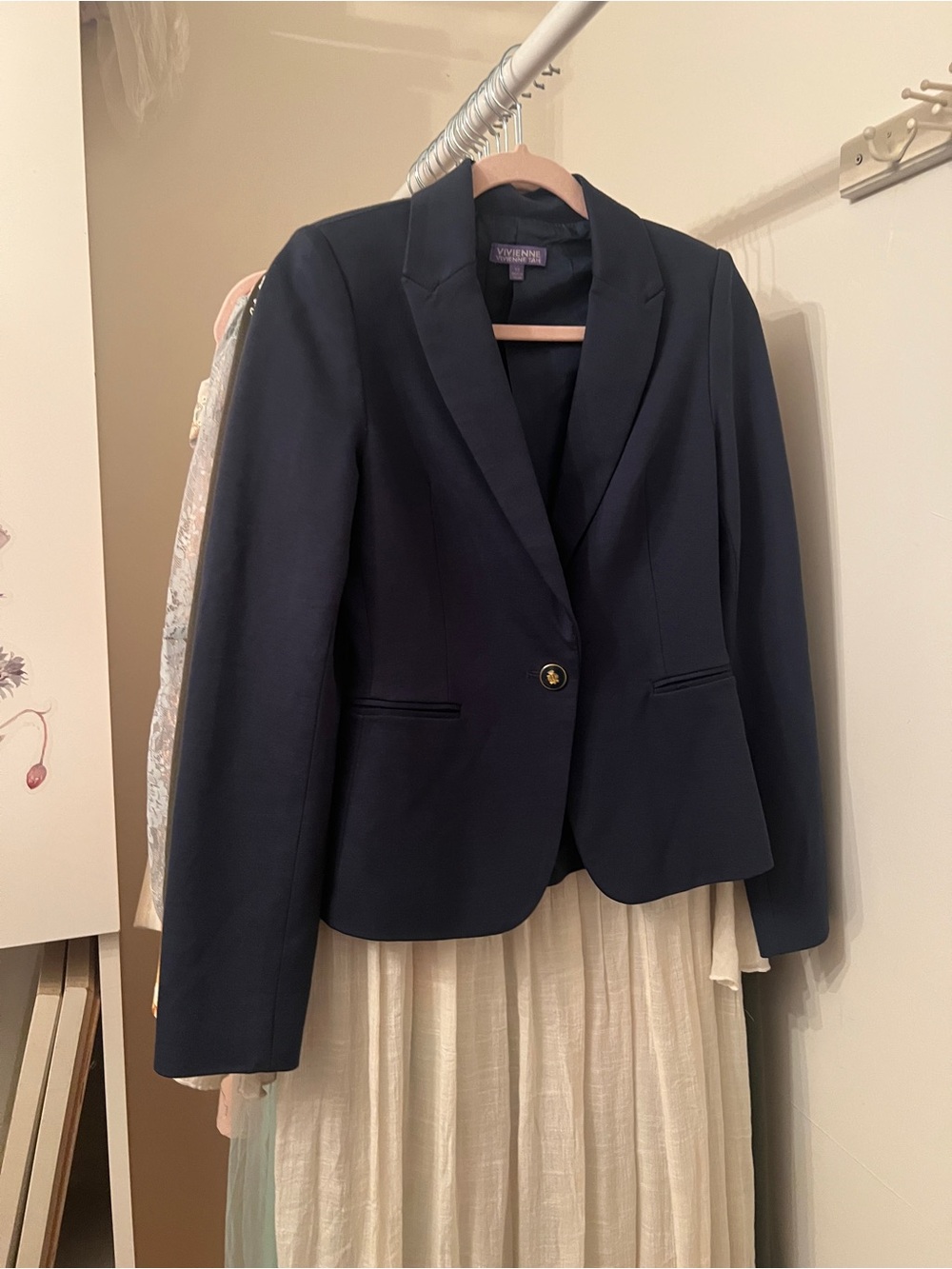 Vivienne Tam Navy/Teal Single-Button Blazer